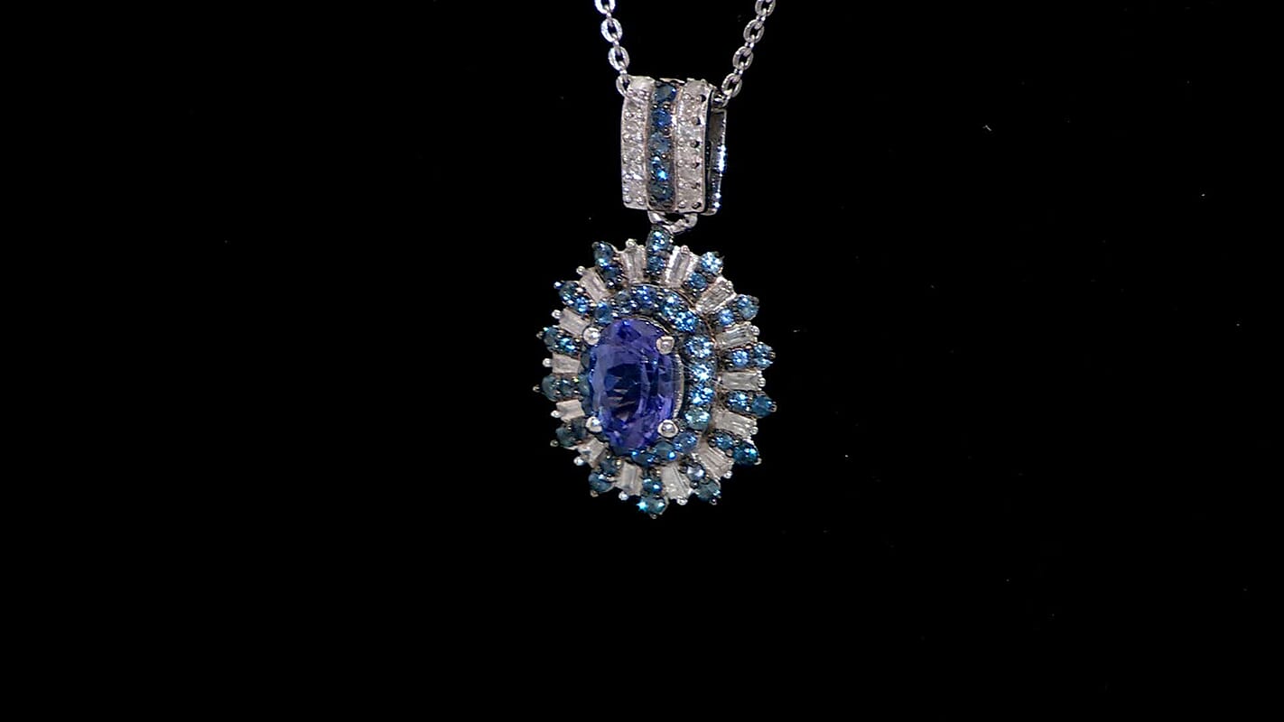 AAA Tanzanite, Blue Sapphire, Diamond 1.75 ctw Pendant Necklace in Rhodium Over Sterling Silver 20 Inches