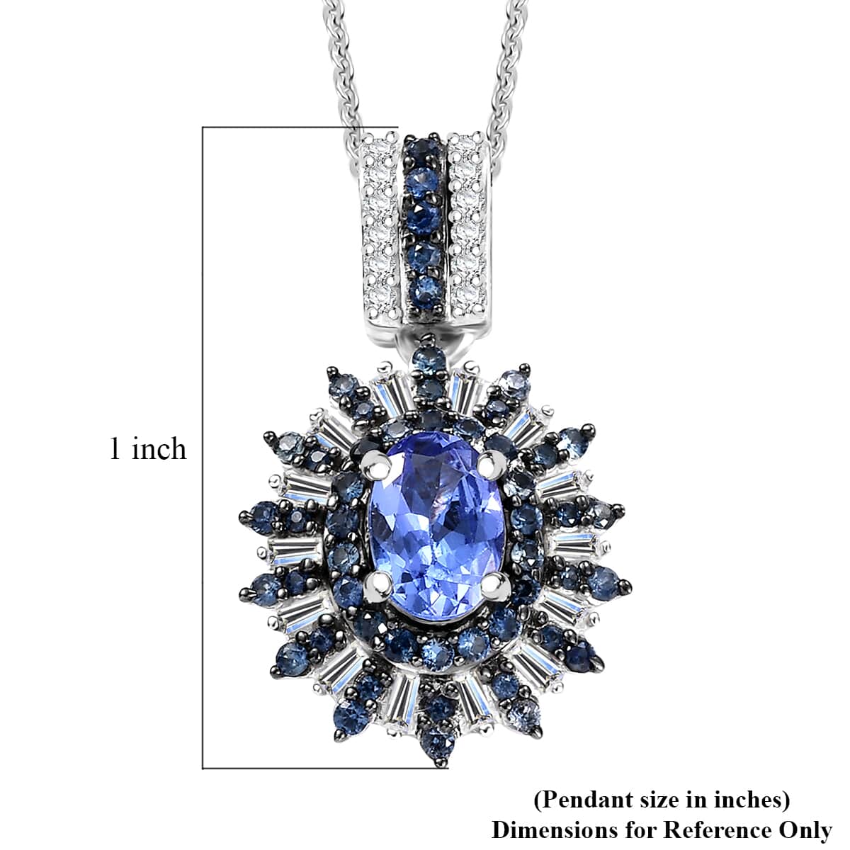 AAA Tanzanite, Blue Sapphire, Diamond 1.75 ctw Starlight Crown Pendant Necklace in Rhodium Over Sterling Silver 20 Inches image number 6