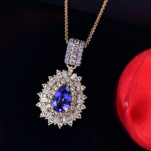 AAA Tanzanite, Yellow Sapphire and Diamond 1.70 ctw Starlight Crown Pendant Necklace in 18K Vermeil Yellow Gold Over Sterling Silver 20 Inches