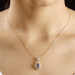 AAA Tanzanite, Yellow Sapphire and Diamond 1.70 ctw Starlight Crown Pendant Necklace in 18K Vermeil Yellow Gold Over Sterling Silver 20 Inches