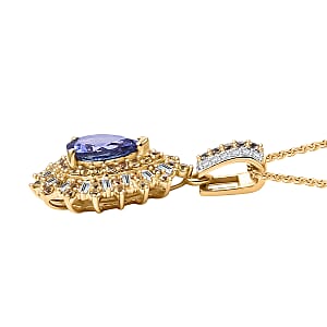 AAA Tanzanite, Yellow Sapphire and Diamond 1.70 ctw Starlight Crown Pendant Necklace in 18K Vermeil Yellow Gold Over Sterling Silver 20 Inches