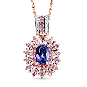 AAA Tanzanite, Madagascar Pink Sapphire and Diamond 1.80 ctw Starlight Crown Pendant Necklace in 18K Vermeil Rose Gold Over Sterling Silver 20 Inches