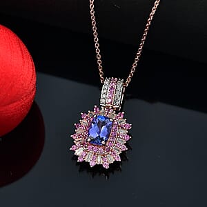 AAA Tanzanite, Madagascar Pink Sapphire and Diamond 1.80 ctw Starlight Crown Pendant Necklace in 18K Vermeil Rose Gold Over Sterling Silver 20 Inches