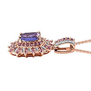 AAA Tanzanite, Madagascar Pink Sapphire and Diamond 1.80 ctw Starlight Crown Pendant Necklace in 18K Vermeil Rose Gold Over Sterling Silver 20 Inches