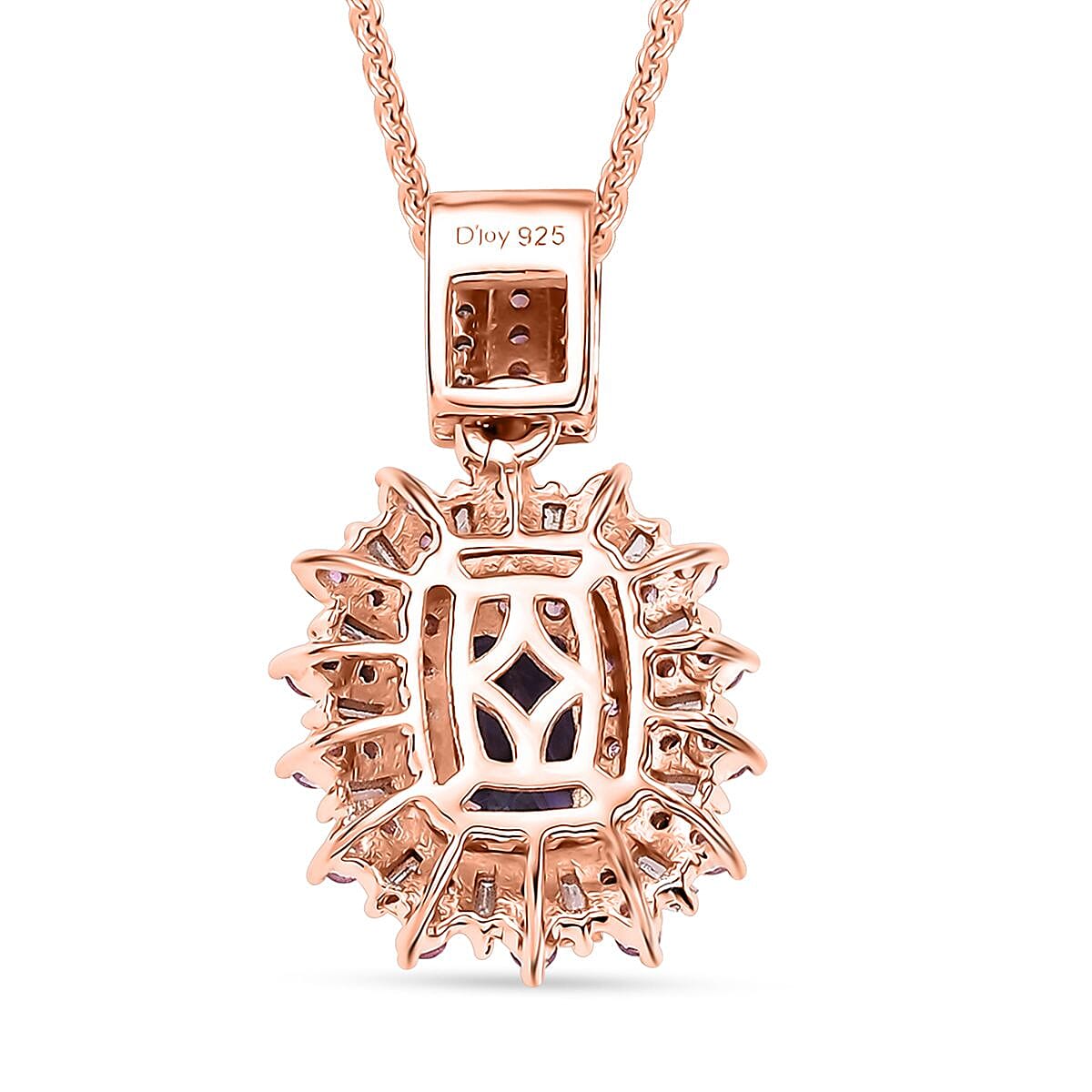 AAA Tanzanite, Madagascar Pink Sapphire and Diamond 1.80 ctw Starlight Crown Pendant Necklace in 18K Vermeil Rose Gold Over Sterling Silver 20 Inches image number 4