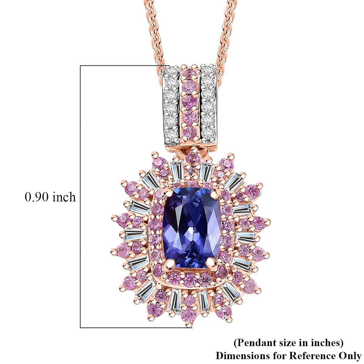 AAA Tanzanite, Madagascar Pink Sapphire and Diamond 1.80 ctw Starlight Crown Pendant Necklace in 18K Vermeil Rose Gold Over Sterling Silver 20 Inches image number 6