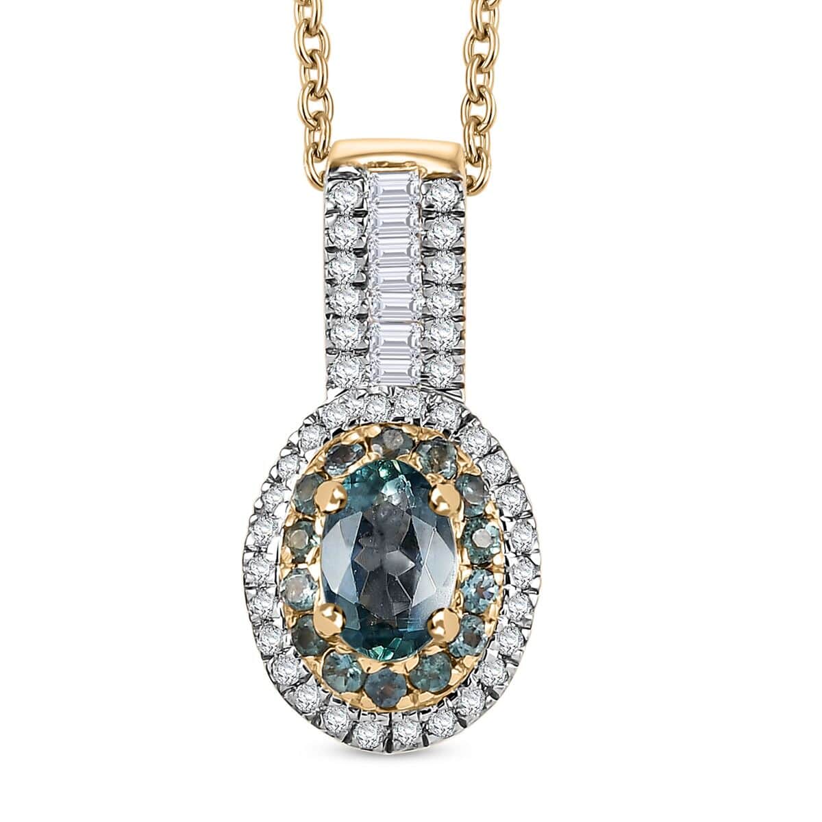 Luxoro AAA Narsipatnam Alexandrite and White Diamond 0.80 ctw Double Halo Pendant Necklace in 10K Yellow Gold 22 Inches image number 0