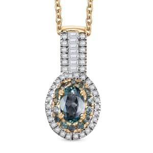 Luxoro AAA Narsipatnam Alexandrite and White Diamond 0.80 ctw Double Halo Pendant Necklace in 10K Yellow Gold 22 Inches