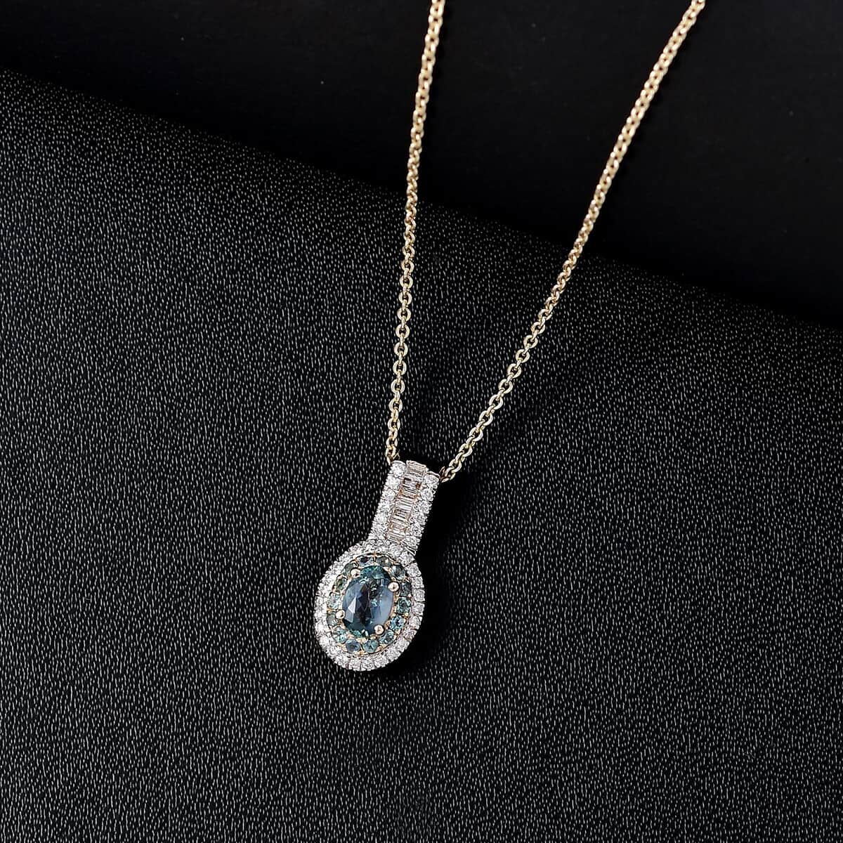 Luxoro AAA Narsipatnam Alexandrite and White Diamond 0.80 ctw Double Halo Pendant Necklace in 10K Yellow Gold 22 Inches image number 1