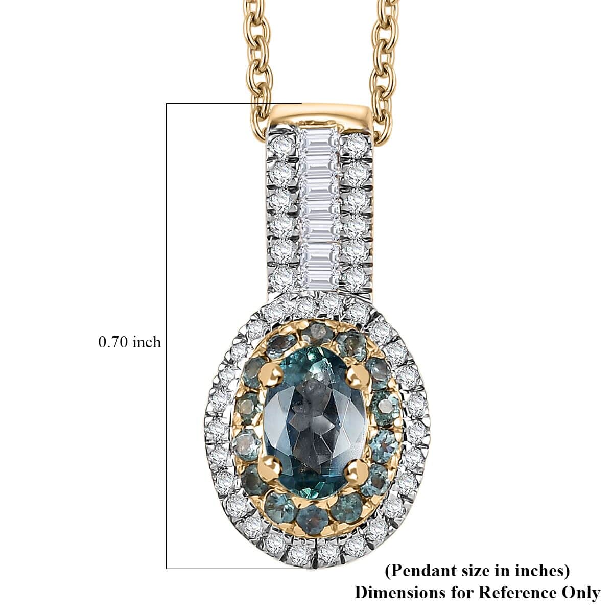 Luxoro AAA Narsipatnam Alexandrite and White Diamond 0.80 ctw Double Halo Pendant Necklace in 10K Yellow Gold 22 Inches image number 5