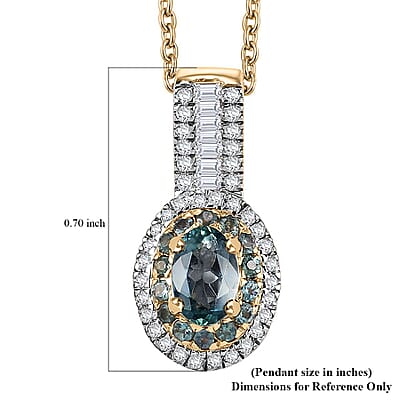 Luxoro AAA Narsipatnam Alexandrite and White Diamond 0.80 ctw Double Halo Pendant Necklace in 10K Yellow Gold 22 Inches