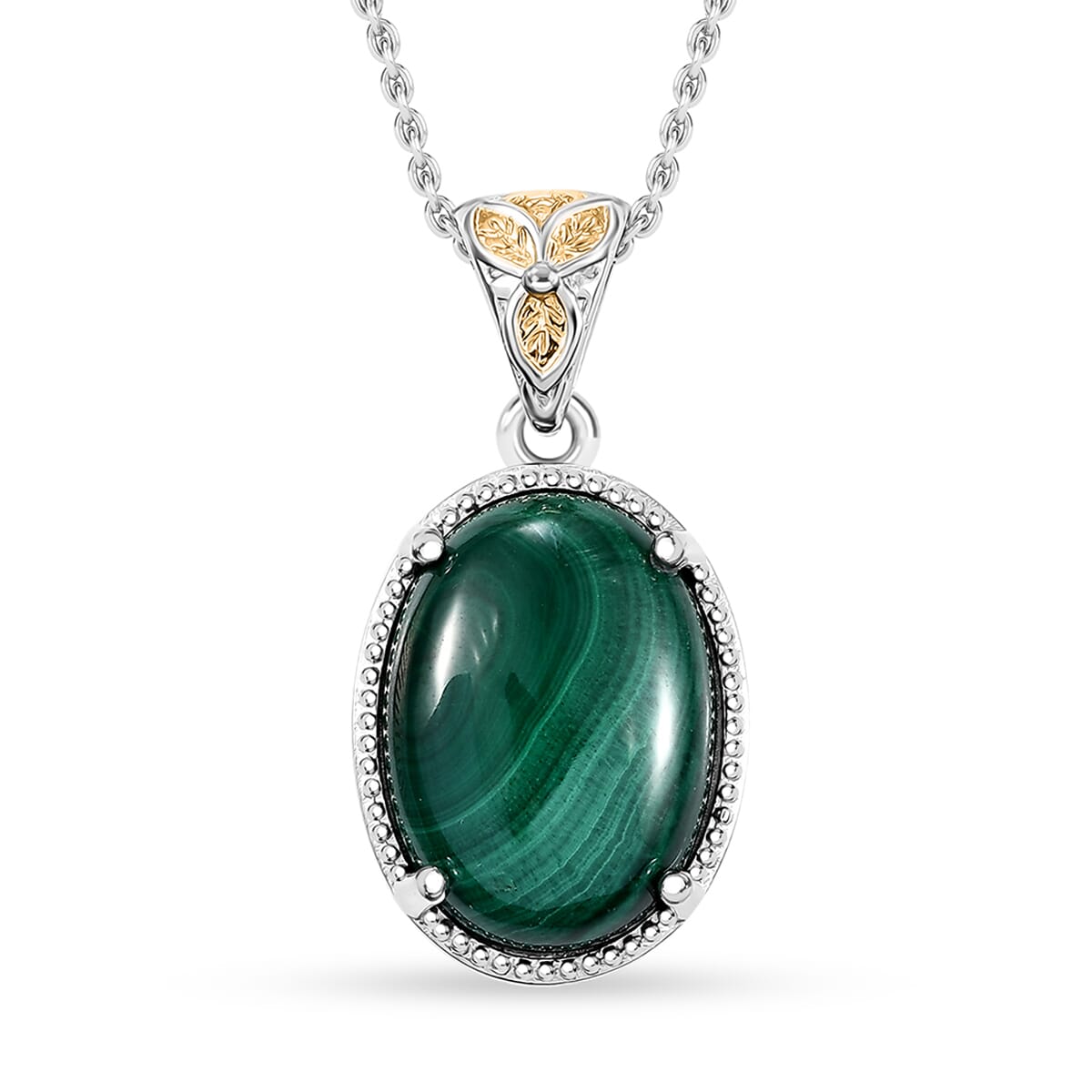 African Malachite 15.85 ctw Solitaire Pendant in Platinum Over Copper with Stainless Steel Necklace 20 Inches image number 0