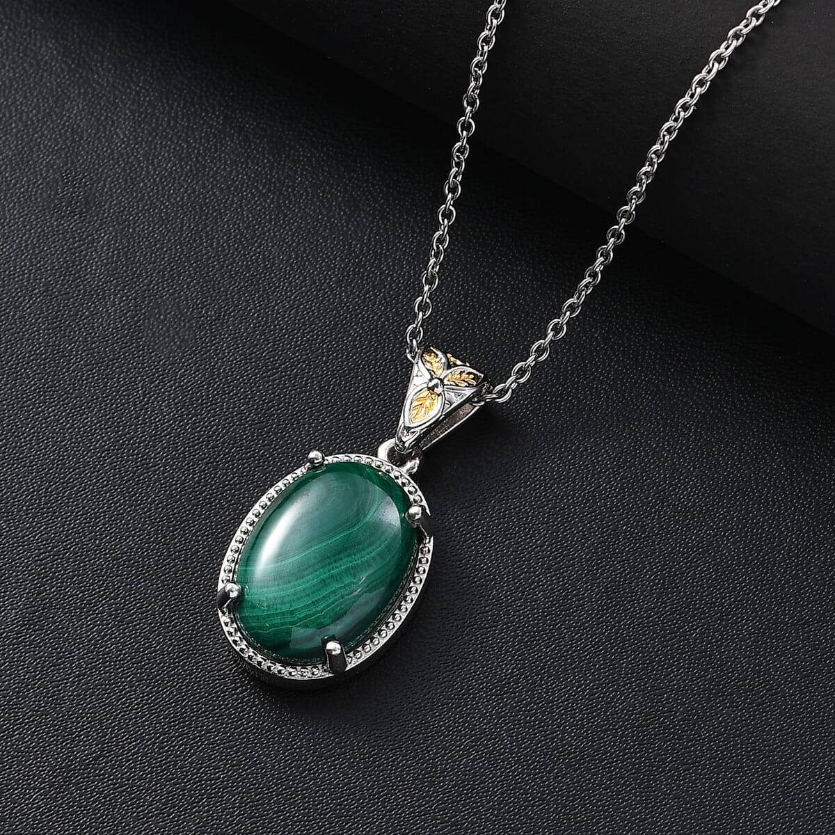 African Malachite 15.85 ctw Solitaire Pendant in Platinum Over Copper with Stainless Steel Necklace 20 Inches image number 1