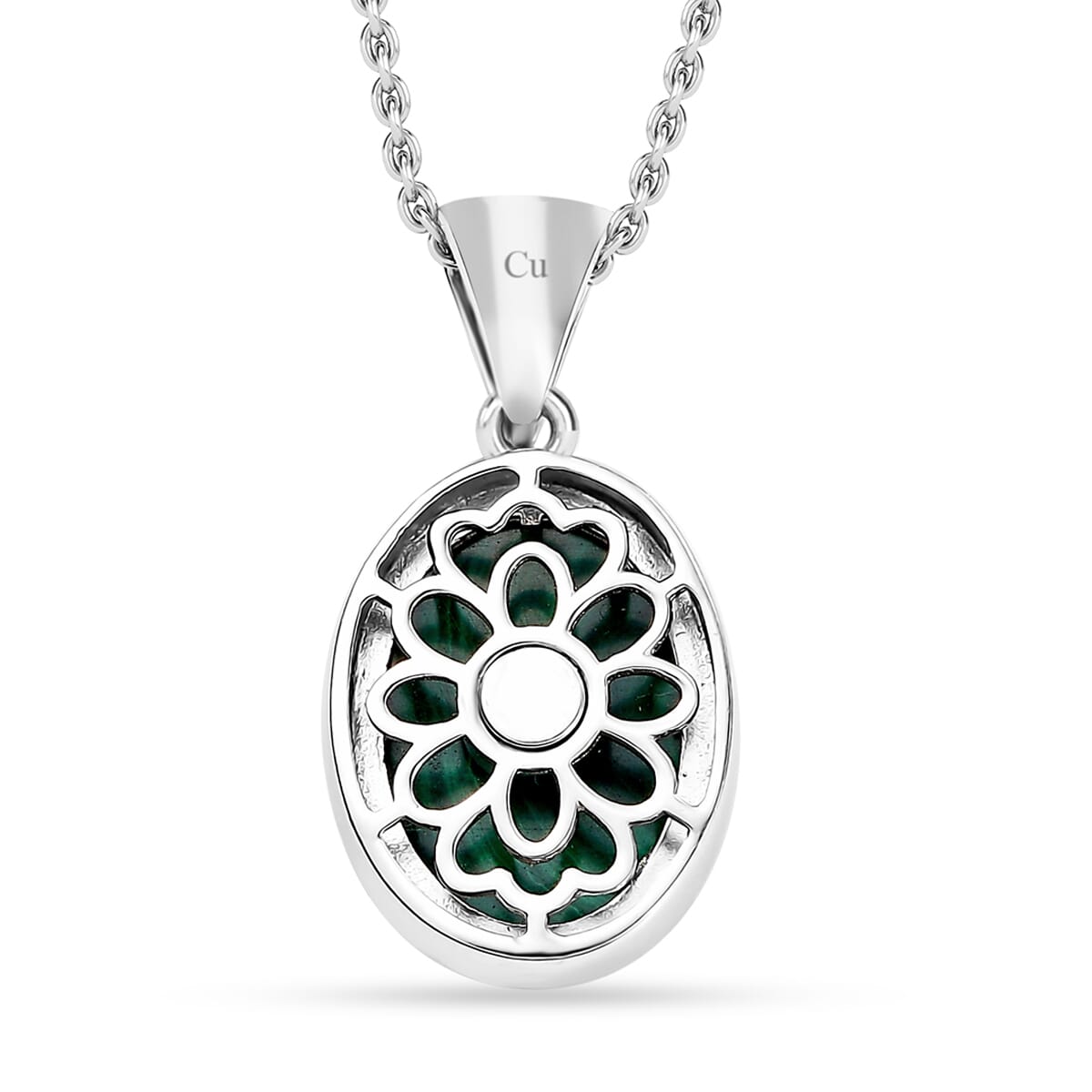 African Malachite 15.85 ctw Solitaire Pendant in Platinum Over Copper with Stainless Steel Necklace 20 Inches image number 4