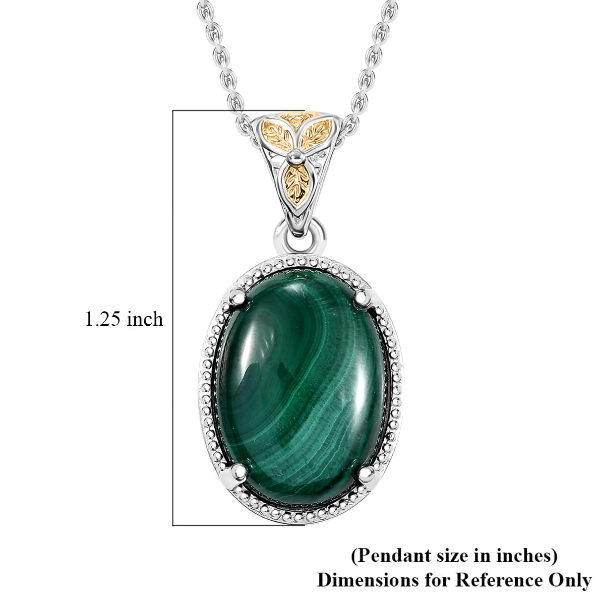African Malachite 15.85 ctw Solitaire Pendant in Platinum Over Copper with Stainless Steel Necklace 20 Inches image number 5