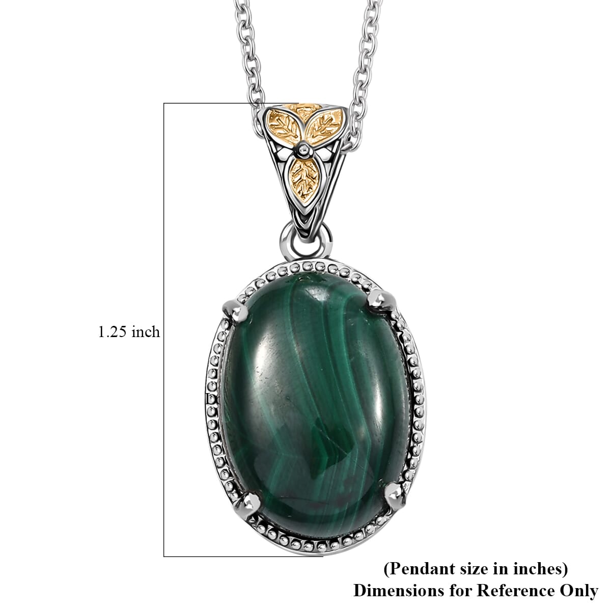African Malachite 15.85 ctw Solitaire Pendant in Platinum Over Copper with Stainless Steel Necklace 20 Inches image number 6