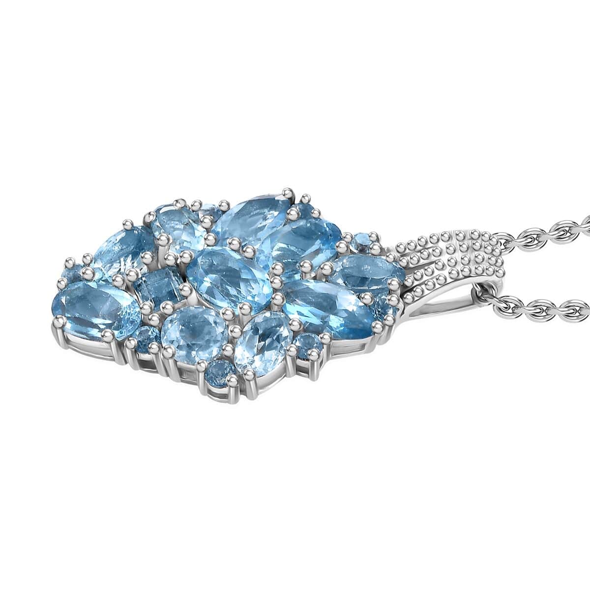 Colors of Multi Blue Topaz 4.40 ctw Ocean Serenade Pendant in Platinum Over Sterling Silver with Stainless Steel Necklace 20 Inches image number 3