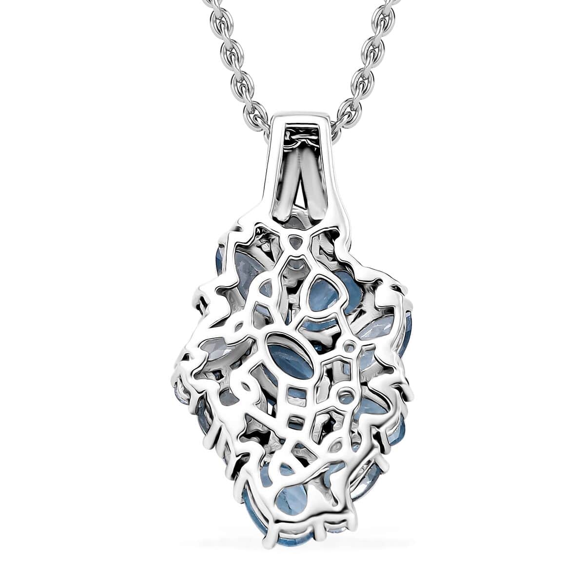 Colors of Multi Blue Topaz 4.40 ctw Ocean Serenade Pendant in Platinum Over Sterling Silver with Stainless Steel Necklace 20 Inches image number 4