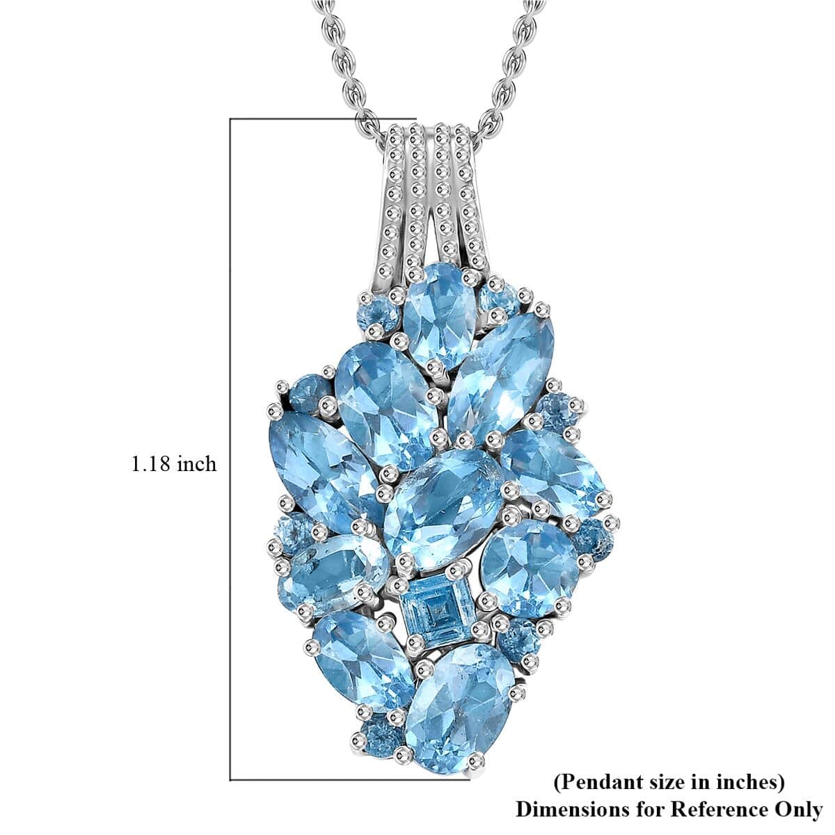 Colors of Multi Blue Topaz 4.40 ctw Ocean Serenade Pendant in Platinum Over Sterling Silver with Stainless Steel Necklace 20 Inches image number 6