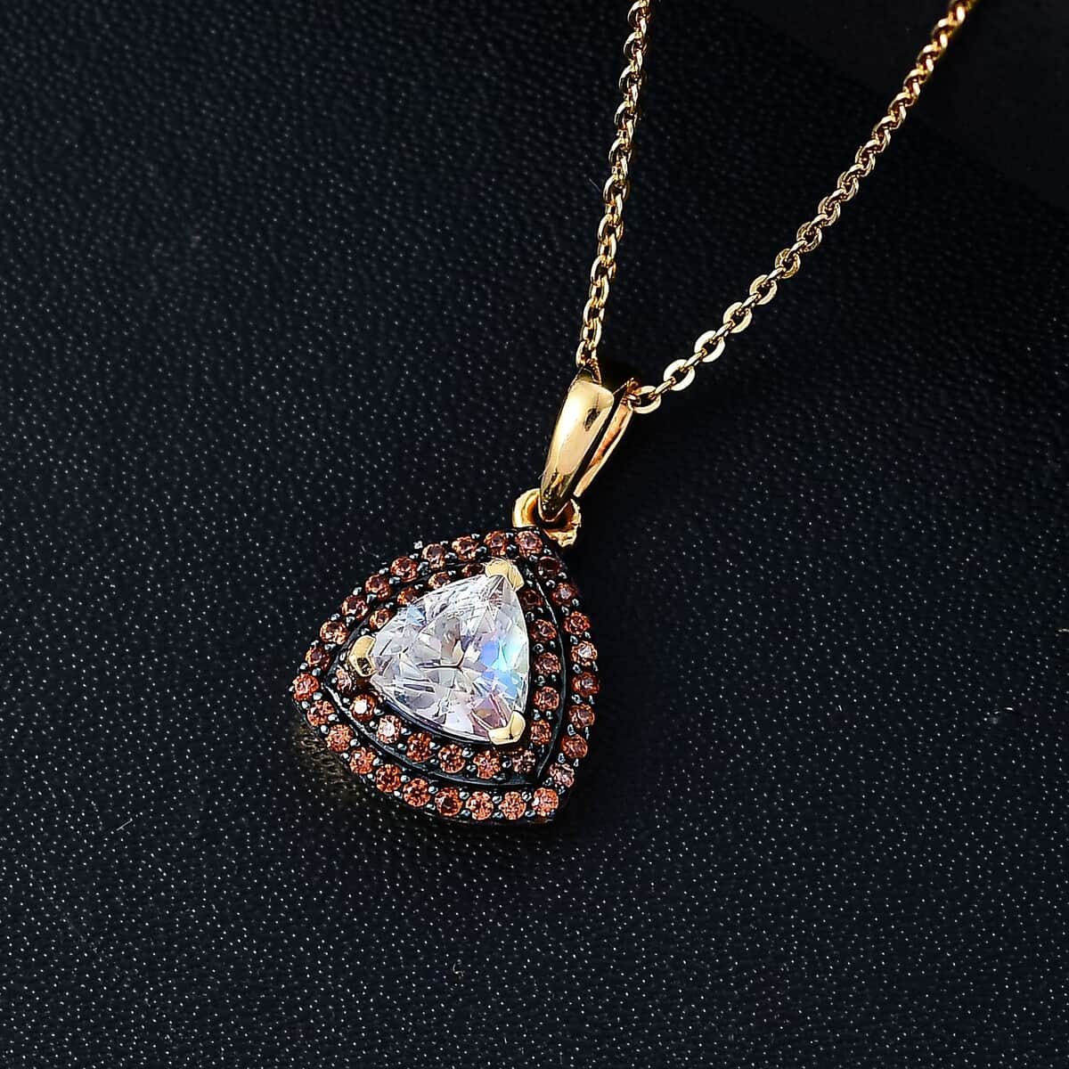 Premium Malagasy Moonstone and Champagne Zircon 1.35 ctw Double Halo Pendant Necklace in 18K Vermeil Yellow Gold Over Sterling Silver 20 Inches image number 1