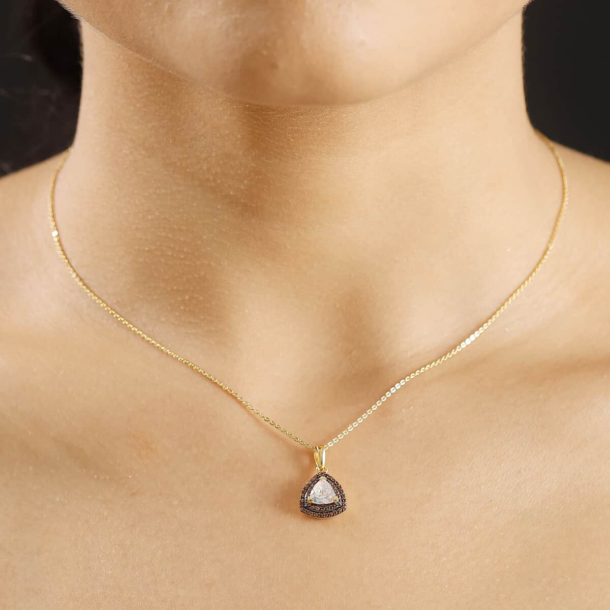 Premium Malagasy Moonstone and Champagne Zircon 1.35 ctw Double Halo Pendant Necklace in 18K Vermeil Yellow Gold Over Sterling Silver 20 Inches image number 2