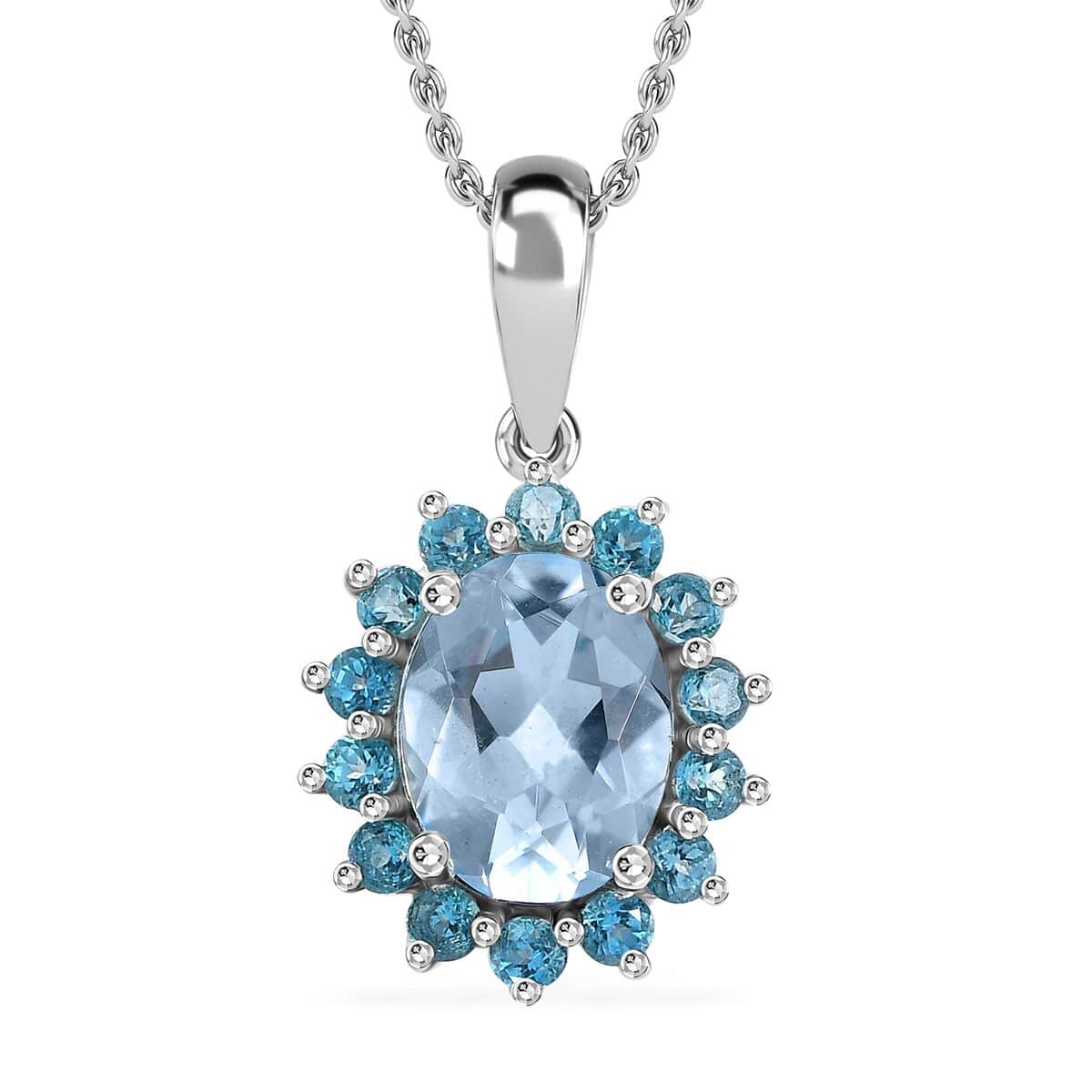 Signity Paraiba Topaz and Sky Blue Topaz 5.50 ctw Sunburst Ring (Size 7.0) and Pendant in Platinum Over Sterling Silver with Stainless Steel 20 Inches image number 6