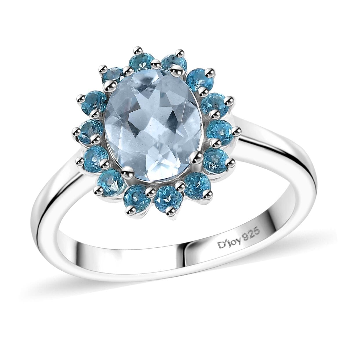 Signity Paraiba Topaz and Sky Blue Topaz 5.50 ctw Sunburst Ring (Size 8.0) and Pendant in Platinum Over Sterling Silver with Stainless Steel 20 Inches image number 3