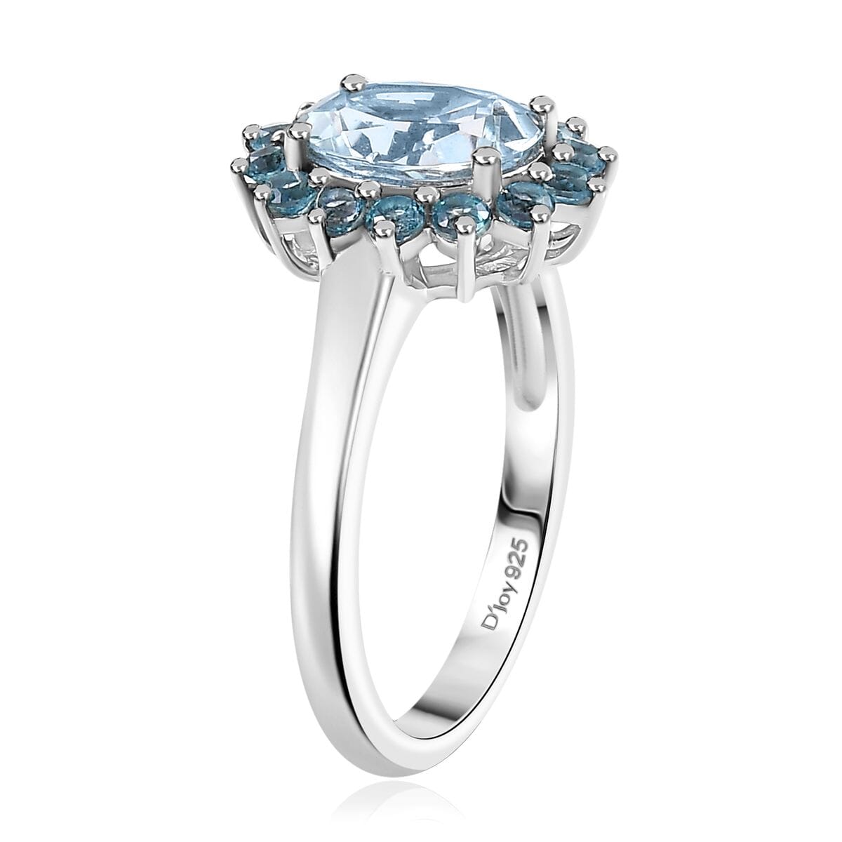 Signity Paraiba Topaz and Sky Blue Topaz 5.50 ctw Sunburst Ring (Size 8.0) and Pendant in Platinum Over Sterling Silver with Stainless Steel 20 Inches image number 4