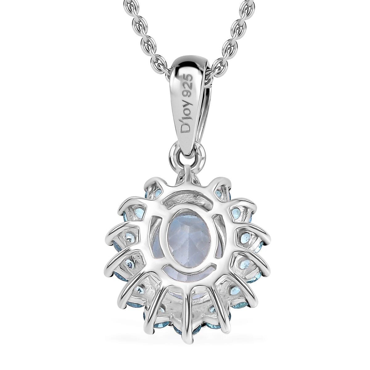 Signity Paraiba Topaz and Sky Blue Topaz 5.50 ctw Sunburst Ring (Size 8.0) and Pendant in Platinum Over Sterling Silver with Stainless Steel 20 Inches image number 8