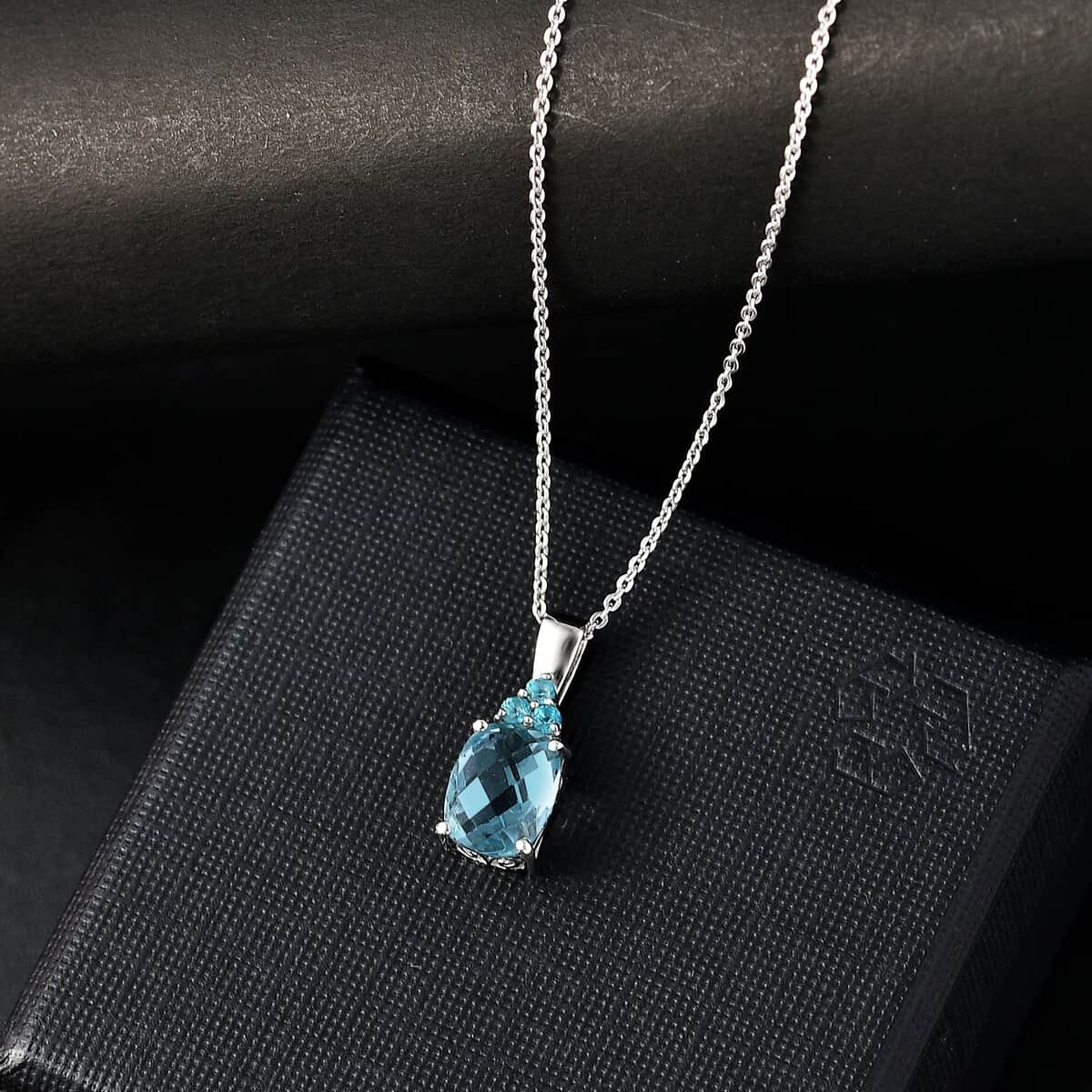 Sky Blue Topaz and Signity Pariaba Topaz 2.90 ctw Pendant Necklace in Platinum Over Sterling Silver 20 Inches image number 1