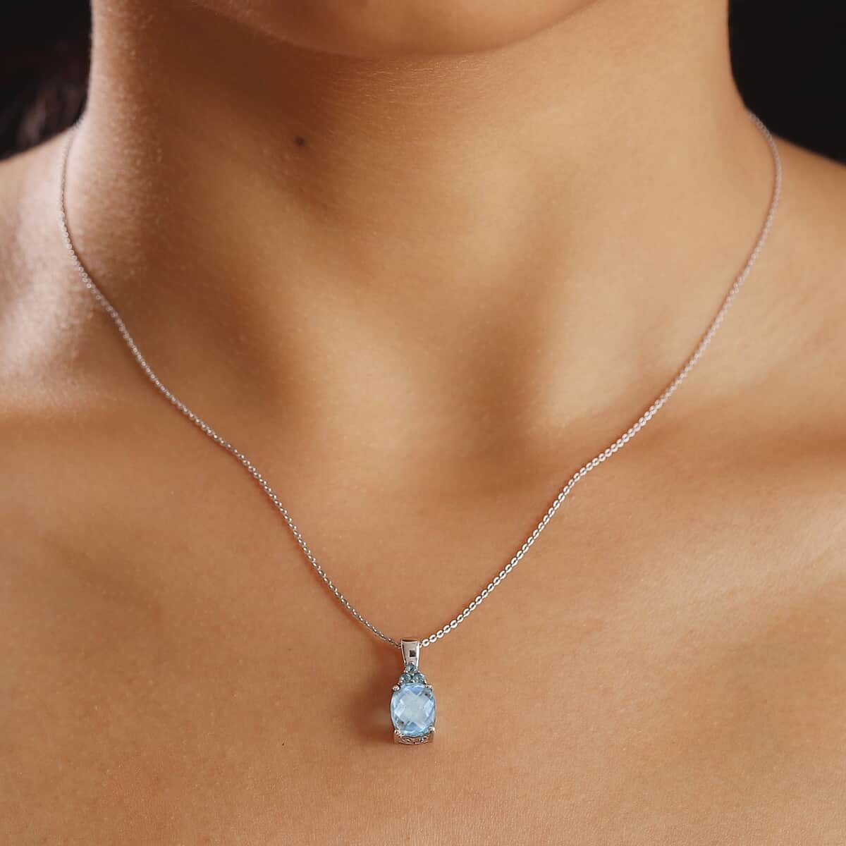 Sky Blue Topaz and Signity Pariaba Topaz 2.90 ctw Pendant Necklace in Platinum Over Sterling Silver 20 Inches image number 2