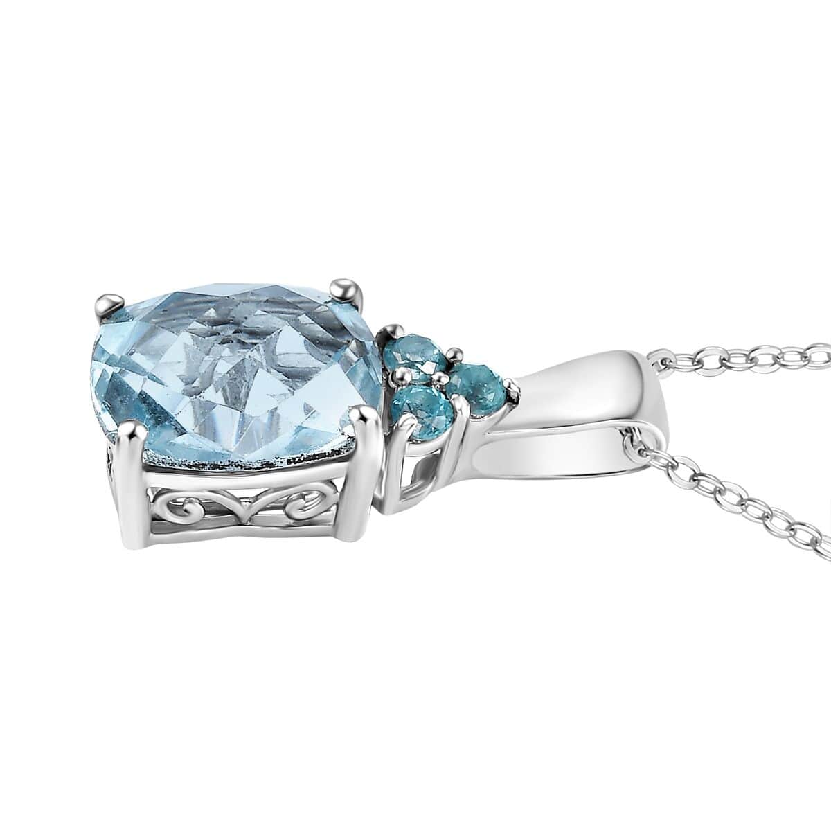 Sky Blue Topaz and Signity Pariaba Topaz 2.90 ctw Pendant Necklace in Platinum Over Sterling Silver 20 Inches image number 3