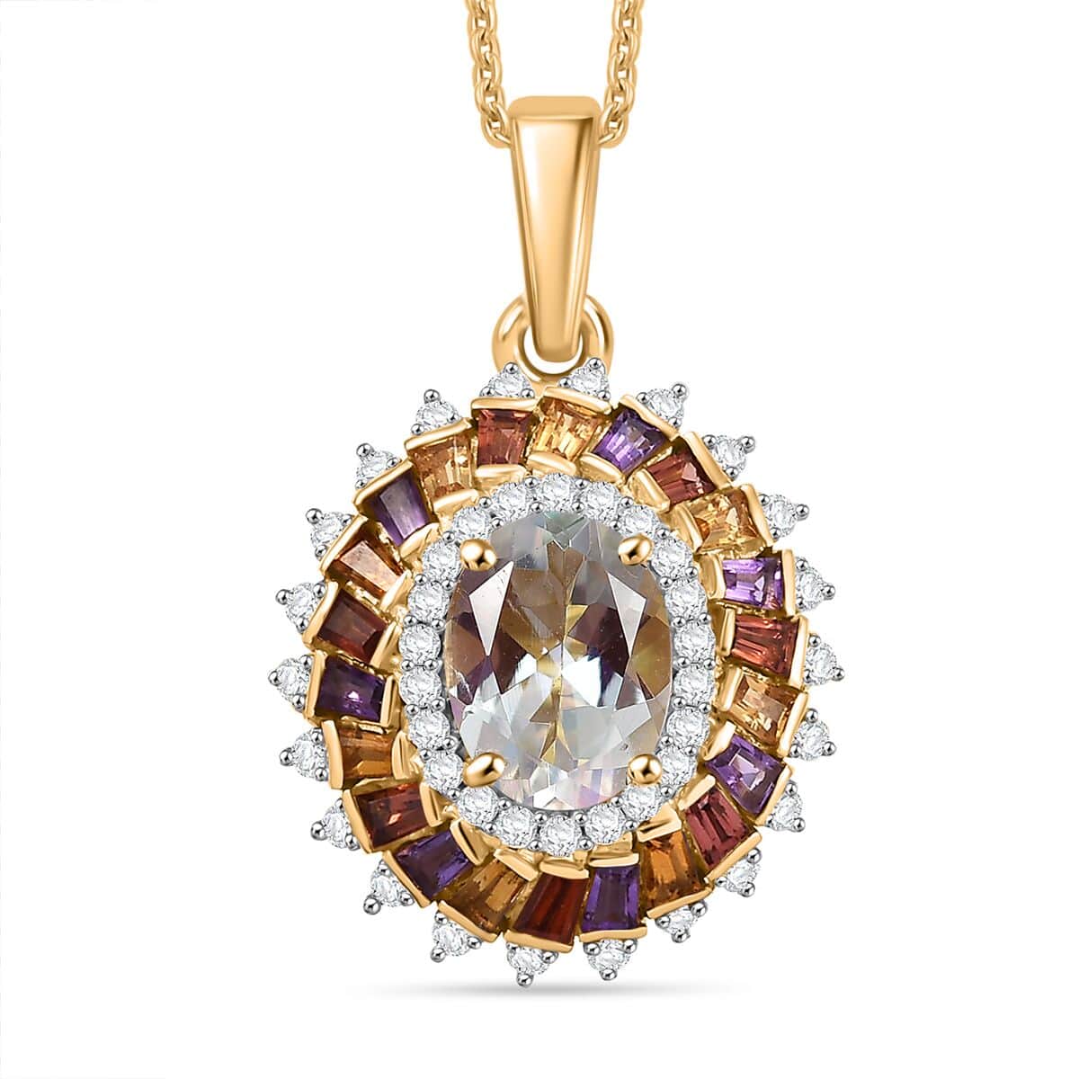 Premium Malagasy Moonstone and Multi Gemstone 2.15 ctw Celestial Burst Pendant Necklace in 18K Vermeil Yellow Gold Over Sterling Silver 20 Inches image number 0