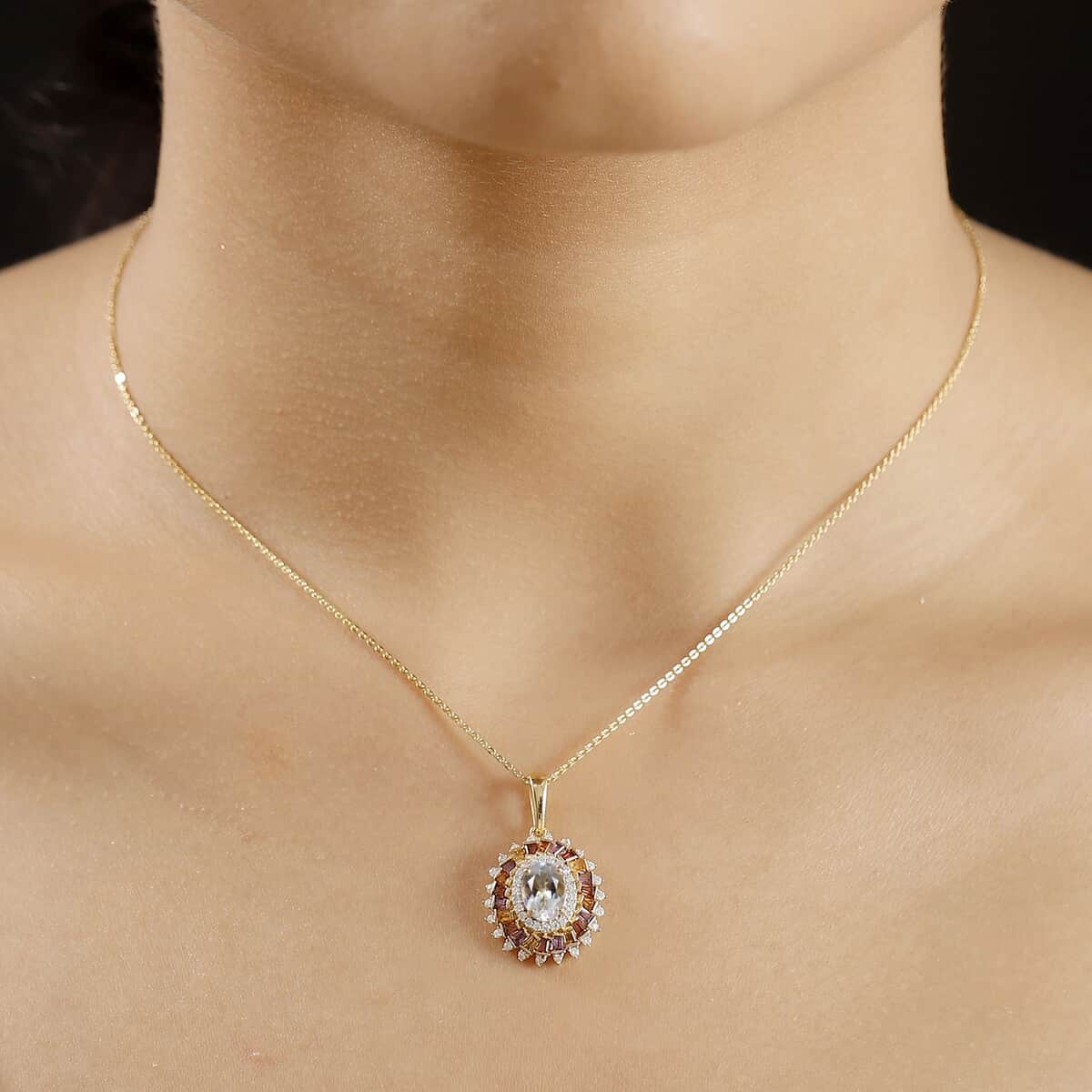 Premium Malagasy Moonstone and Multi Gemstone 2.15 ctw Celestial Burst Pendant Necklace in 18K Vermeil Yellow Gold Over Sterling Silver 20 Inches image number 2