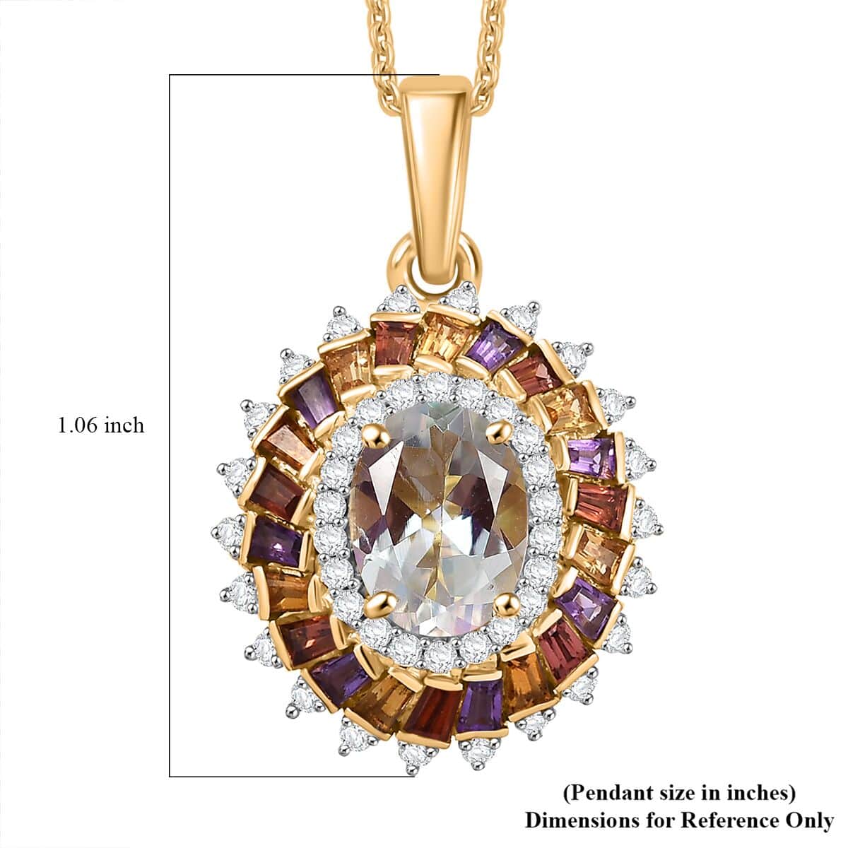 Premium Malagasy Moonstone and Multi Gemstone 2.15 ctw Celestial Burst Pendant Necklace in 18K Vermeil Yellow Gold Over Sterling Silver 20 Inches image number 5