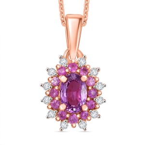 Premium Madagascar Purple Sapphire and Multi Gemstone 1.10 ctw Pendant Necklace in 18K Vermeil Rose Gold Over Sterling Silver 20 Inches