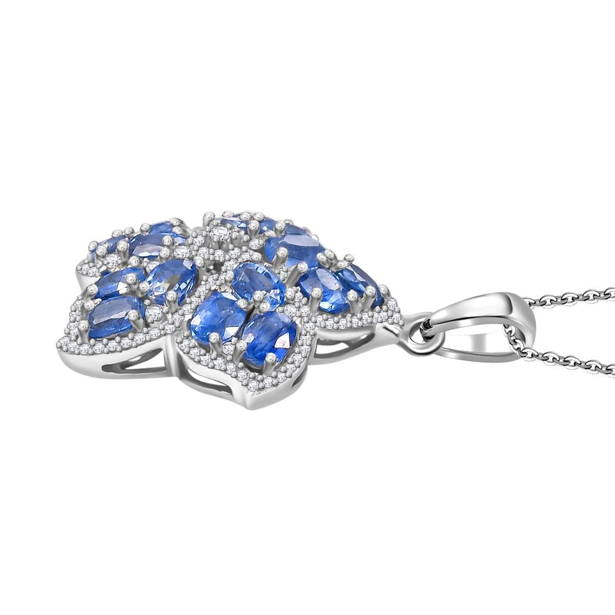 Kashmir Kyanite and White Zircon 4.50 ctw Floral Pendant Necklace in Rhodium Over Sterling Silver 20 Inches image number 3