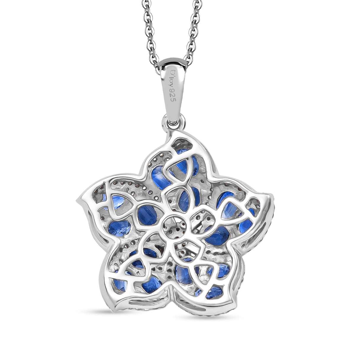 Kashmir Kyanite and White Zircon 4.50 ctw Floral Pendant Necklace in Rhodium Over Sterling Silver 20 Inches image number 4