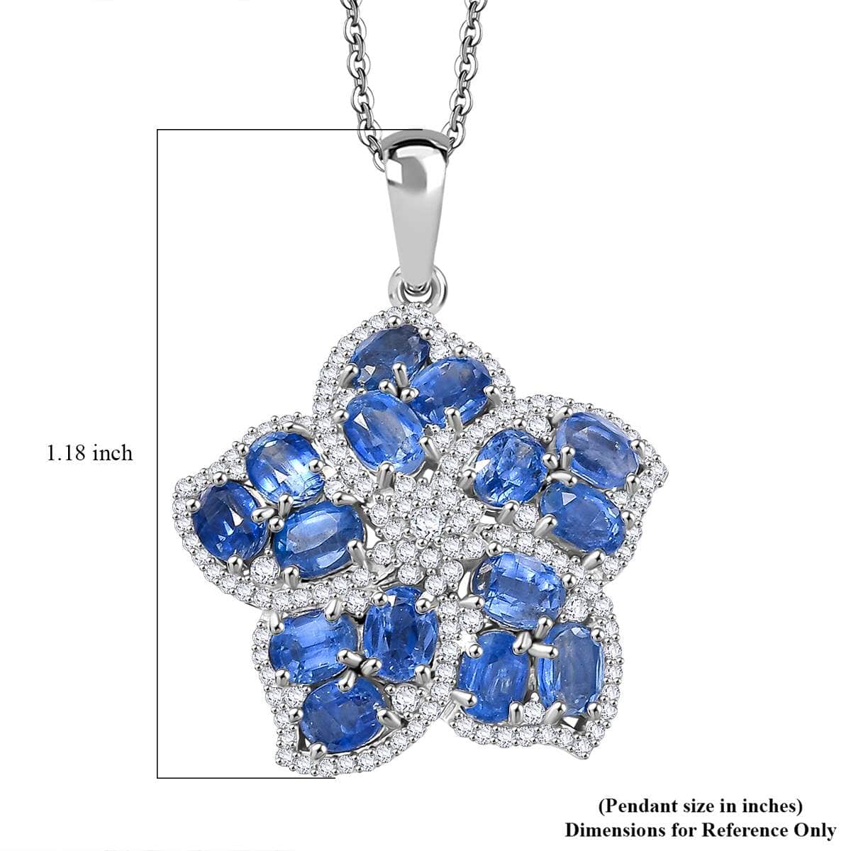 Kashmir Kyanite and White Zircon 4.50 ctw Floral Pendant Necklace in Rhodium Over Sterling Silver 20 Inches image number 6