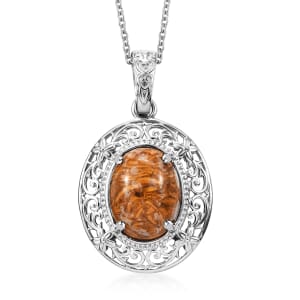 Script Stone 7.60 ctw Pendant in Platinum Over Copper with Stainless Steel Necklace 20 Inches