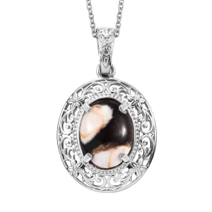 Peanut Wood Jasper 7.00 ctw Pendant in Platinum Over Copper with Stainless Steel Necklace 20 Inches