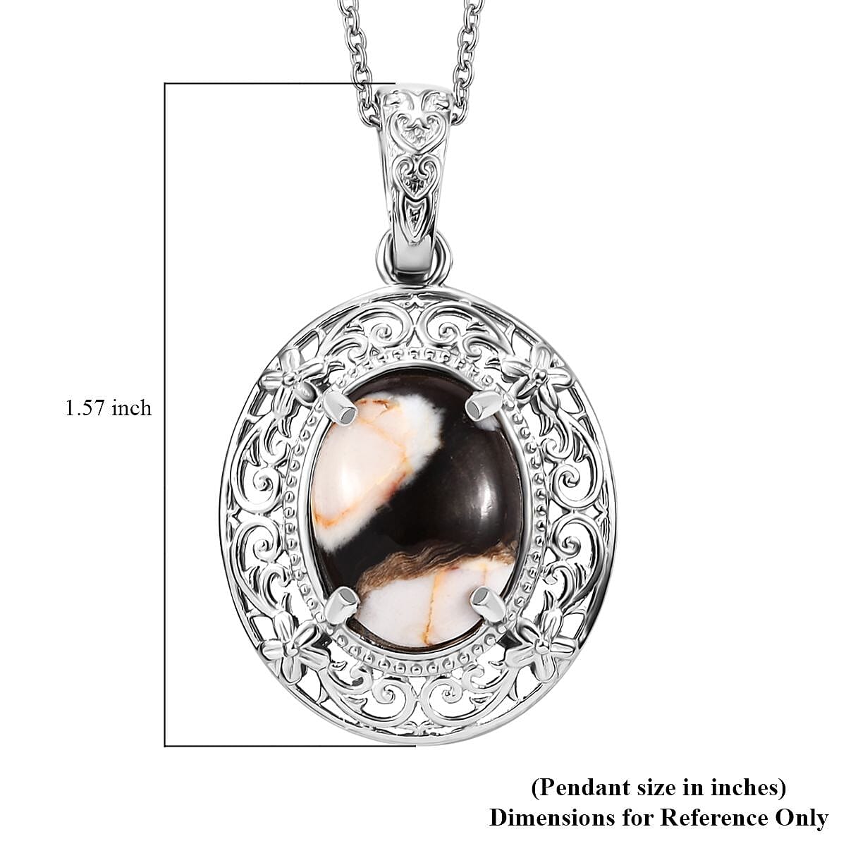 Peanut Wood Jasper 7.00 ctw Pendant in Platinum Over Copper with Stainless Steel Necklace 20 Inches