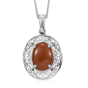 Oregon Chocolate Caramel Opal 6.25 ctw Pendant in Platinum Over Copper with Stainless Steel Necklace 20 Inches