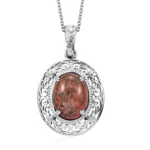 Poppy Jasper 6.90 ctw Pendant in Platinum Over Copper with Stainless Steel Necklace 20 Inches