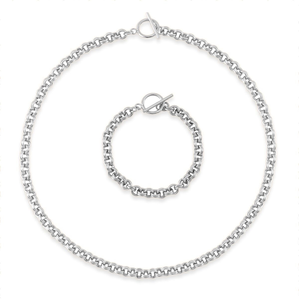 Set of Oval Link Chain Necklace 20 Inches and Bracelet (7.5In) in Stainless Steel image number 0