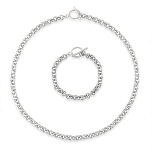 Set of Oval Link Chain Necklace 20 Inches and Bracelet (7.5In) in Stainless Steel