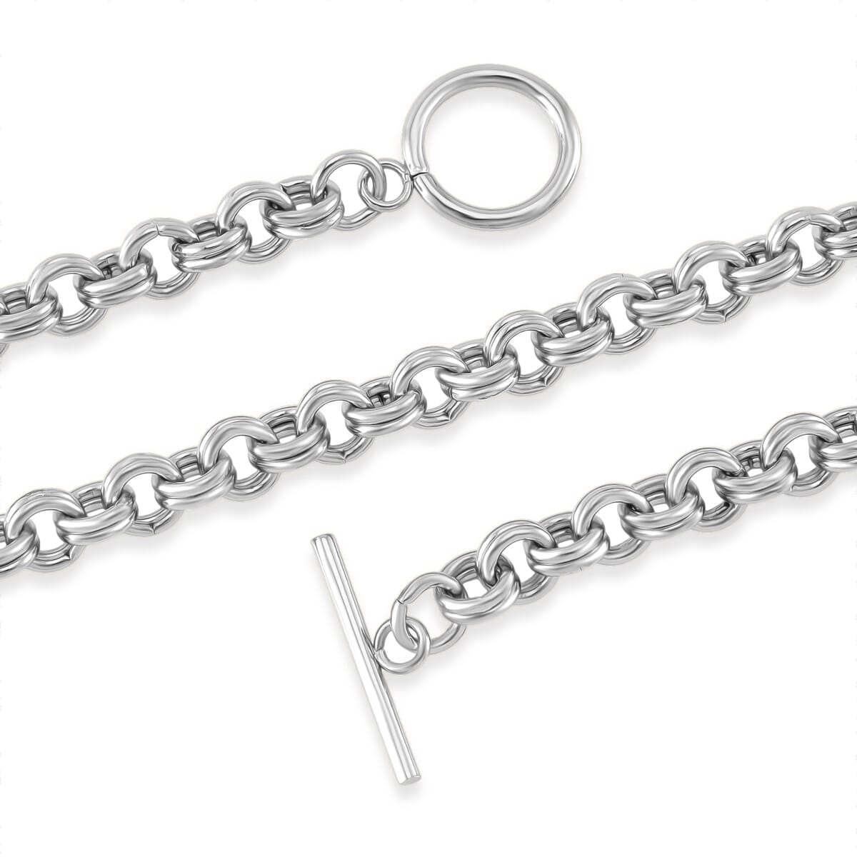 Set of Oval Link Chain Necklace 20 Inches and Bracelet (7.5In) in Stainless Steel image number 3