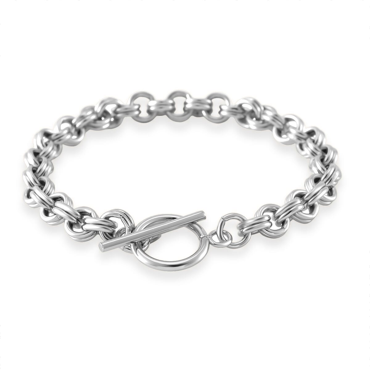 Set of Oval Link Chain Necklace 20 Inches and Bracelet (7.5In) in Stainless Steel image number 5