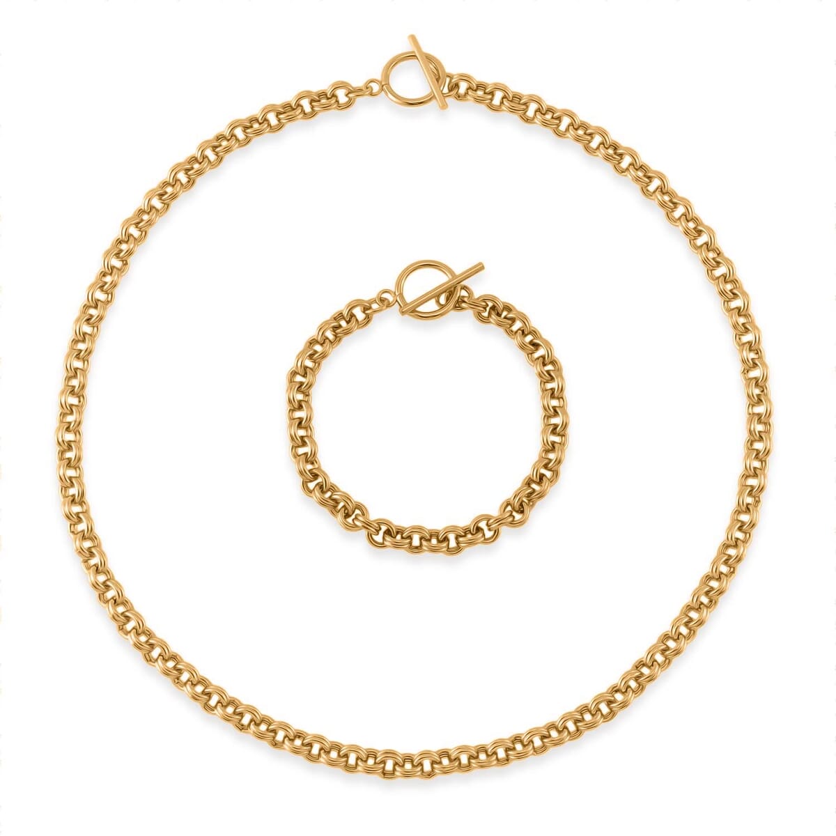 Set of Oval Link Chain Necklace 20 Inches and Bracelet (7.5In) in ION Plated YG Stainless Steel  image number 0