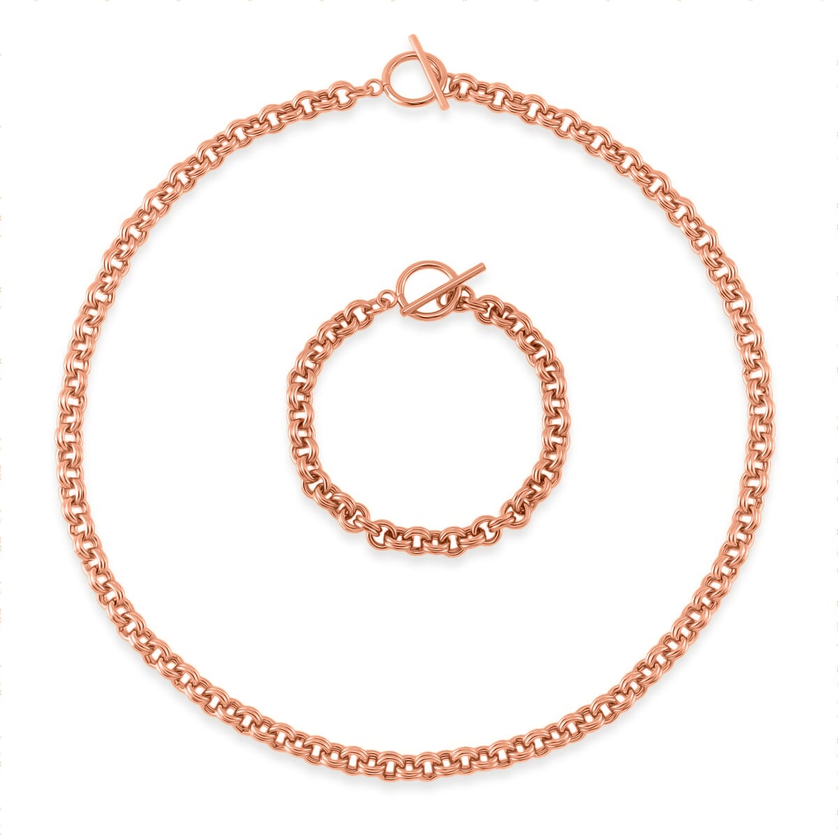 Set of Necklace 20 Inches and Bracelet (7.5In) in ION Platede RG Stainless Steel image number 0